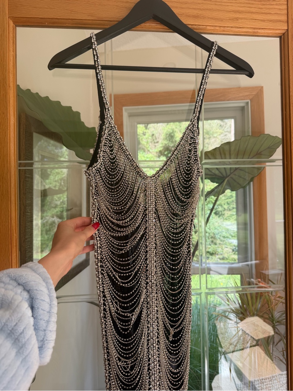 Retrofete Black Mesh Mini Dress with Silver Crystal Embellishment - Picture 5 of 8